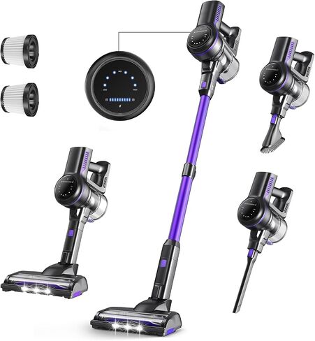 Cordless Vacuum Cleaner, 26Kpa Lightweight Cordless Vacuum, 265W Rechargeable Stick Vacuum with 2500m-Ah Battery, 45min Runtime Versatile Powerful Stick Vacuum for Pet Hair Hardfloor Carpet (Purple) in Saudi Arabia