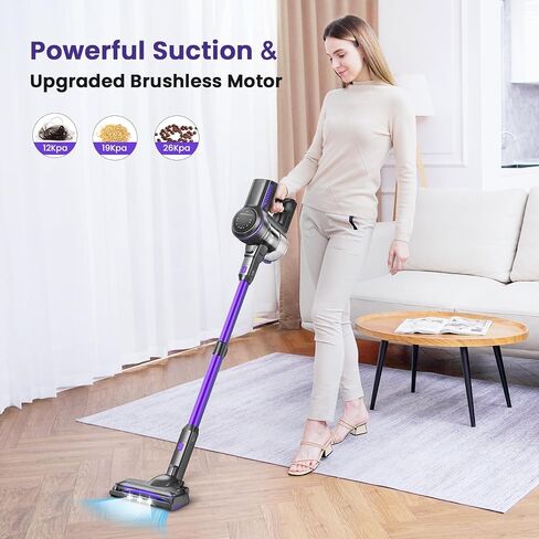 Cordless Vacuum Cleaner, 26Kpa Lightweight Cordless Vacuum, 265W Rechargeable Stick Vacuum with 2500m-Ah Battery, 45min Runtime Versatile Powerful Stick Vacuum for Pet Hair Hardfloor Carpet (Purple) in Saudi Arabia
