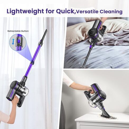 Cordless Vacuum Cleaner, 26Kpa Lightweight Cordless Vacuum, 265W Rechargeable Stick Vacuum with 2500m-Ah Battery, 45min Runtime Versatile Powerful Stick Vacuum for Pet Hair Hardfloor Carpet (Purple) in Saudi Arabia