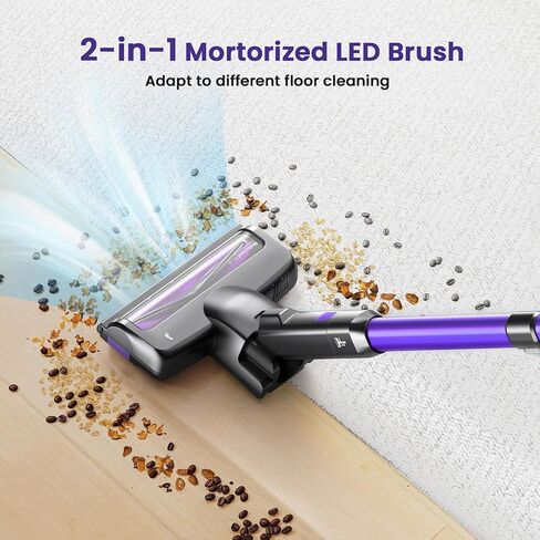 Cordless Vacuum Cleaner, 26Kpa Lightweight Cordless Vacuum, 265W Rechargeable Stick Vacuum with 2500m-Ah Battery, 45min Runtime Versatile Powerful Stick Vacuum for Pet Hair Hardfloor Carpet (Purple) in Saudi Arabia