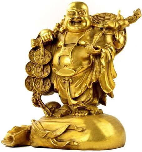 Fengshui Buddha Statues for Lucky & Happiness,Laughing Buddha Figurines Sculptures Carrying Money Bag God of Wealth Statue Home Decor, Housewarming Congratulatory Gifts (Medium) in Kuwait