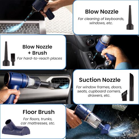 Productverse LLC Wireless Car Vacuum Cleaner - Portable High Power Cordless Vacuum Cleaner, Handheld Vacuum Cordless for Home, Suck and Blow 2 in 1 Portable Vacuum for Car - Blue in Saudi Arabia