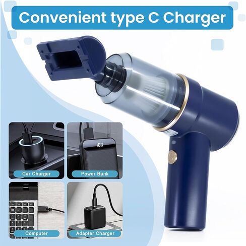Productverse LLC Wireless Car Vacuum Cleaner - Portable High Power Cordless Vacuum Cleaner, Handheld Vacuum Cordless for Home, Suck and Blow 2 in 1 Portable Vacuum for Car - Blue in Saudi Arabia