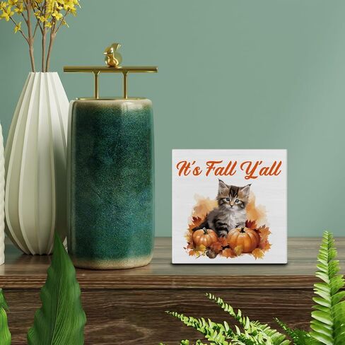 ديكور الخريف - ديكورات مطبخ الخريف، سترة توابل اليقطين، لافتة خشبية للطقس، رف منزلي، ديكور مكتبي، مقاس 12.7 × 12.7 سم in Kuwait