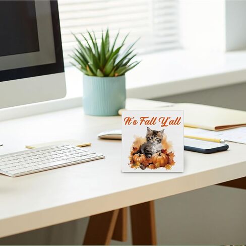 ديكور الخريف - ديكورات مطبخ الخريف، سترة توابل اليقطين، لافتة خشبية للطقس، رف منزلي، ديكور مكتبي، مقاس 12.7 × 12.7 سم in Kuwait