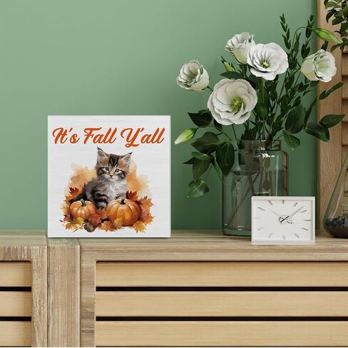 ديكور الخريف - ديكورات مطبخ الخريف، سترة توابل اليقطين، لافتة خشبية للطقس، رف منزلي، ديكور مكتبي، مقاس 12.7 × 12.7 سم in Kuwait