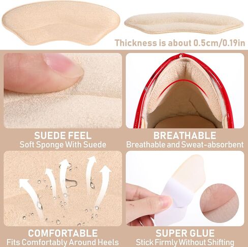 12PCS Heel Pads for Shoes, Heel Grips for Womens Shoes, Shoe Inserts for Women, Back of Heel Cushion Inserts Pads, Heel Cushion Pads for Pain Relief & Tighter Fit, Shoe Heel Pads for Shoes Too Big in Saudi Arabia