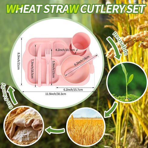 Wheat Straw Dinnerware Sets 24 Piece - Upgrade Travel Camping Cutlery Unbreakable Dinnerware Sets, Reusable Wheat Straw Plates and Bowls Sets, Dishwasher Microwave Safe Dinnerware in Saudi Arabia