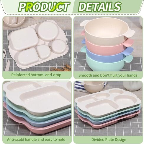 Wheat Straw Dinnerware Sets 24 Piece - Upgrade Travel Camping Cutlery Unbreakable Dinnerware Sets, Reusable Wheat Straw Plates and Bowls Sets, Dishwasher Microwave Safe Dinnerware in Saudi Arabia