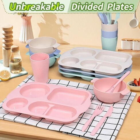 Wheat Straw Dinnerware Sets 24 Piece - Upgrade Travel Camping Cutlery Unbreakable Dinnerware Sets, Reusable Wheat Straw Plates and Bowls Sets, Dishwasher Microwave Safe Dinnerware in Saudi Arabia
