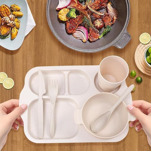 Wheat Straw Dinnerware Sets 24 Piece - Upgrade Travel Camping Cutlery Unbreakable Dinnerware Sets, Reusable Wheat Straw Plates and Bowls Sets, Dishwasher Microwave Safe Dinnerware in Saudi Arabia