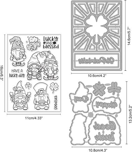 INFUNLY St. Patricks Day Clover Clear Stamp and Die Cut for Card Making Label Cutting Die Blessing Word Rubber Stamp Transparent Silicone Stamp for DIY Scrapbooking Paper Photo Album Decor in Kuwait