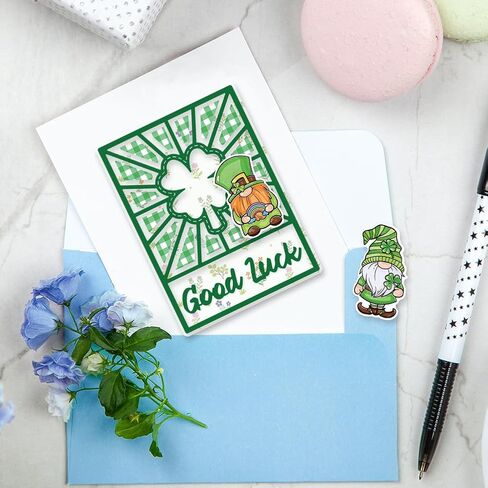 INFUNLY St. Patricks Day Clover Clear Stamp and Die Cut for Card Making Label Cutting Die Blessing Word Rubber Stamp Transparent Silicone Stamp for DIY Scrapbooking Paper Photo Album Decor in Kuwait