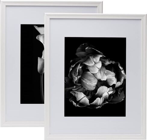 Melannco Set of Two Beige Wood Photo Frames to Hold 16x20 Photo Without Mat and 11x14 Photo With Mat, White in Saudi Arabia