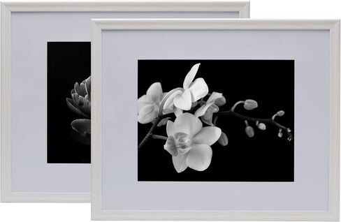 Melannco Set of Two Beige Wood Photo Frames to Hold 16x20 Photo Without Mat and 11x14 Photo With Mat, White in Saudi Arabia