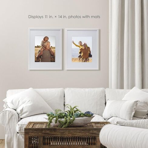 Melannco Set of Two Beige Wood Photo Frames to Hold 16x20 Photo Without Mat and 11x14 Photo With Mat, White in Saudi Arabia