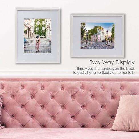 Melannco Set of Two Beige Wood Photo Frames to Hold 16x20 Photo Without Mat and 11x14 Photo With Mat, White in Saudi Arabia