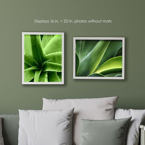 Melannco Set of Two Beige Wood Photo Frames to Hold 16x20 Photo Without Mat and 11x14 Photo With Mat, White in Saudi Arabia