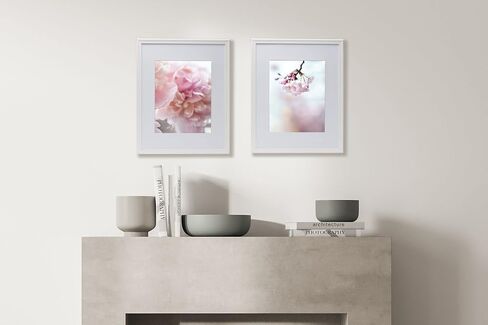 Melannco Set of Two Beige Wood Photo Frames to Hold 16x20 Photo Without Mat and 11x14 Photo With Mat, White in Saudi Arabia