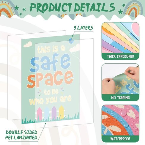 9 قطع من ملصقات الصحة العقلية من Pasimy، ملصق تحفيزي للعلاج بألوان قوس قزح، ملصقات ملهمة لمستشار المدرسة، ملصق علم النفس الإيجابي لديكور المنزل والمدرسة والمكتب والفصل الدراسي in Kuwait