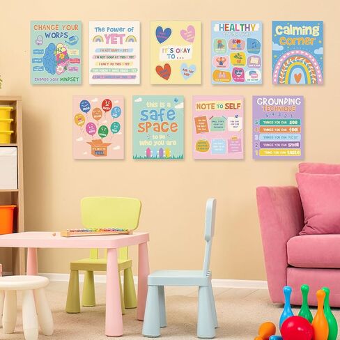 9 قطع من ملصقات الصحة العقلية من Pasimy، ملصق تحفيزي للعلاج بألوان قوس قزح، ملصقات ملهمة لمستشار المدرسة، ملصق علم النفس الإيجابي لديكور المنزل والمدرسة والمكتب والفصل الدراسي in Kuwait