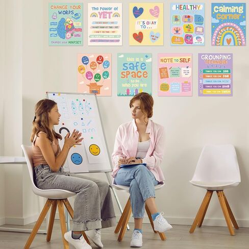 9 قطع من ملصقات الصحة العقلية من Pasimy، ملصق تحفيزي للعلاج بألوان قوس قزح، ملصقات ملهمة لمستشار المدرسة، ملصق علم النفس الإيجابي لديكور المنزل والمدرسة والمكتب والفصل الدراسي in Kuwait
