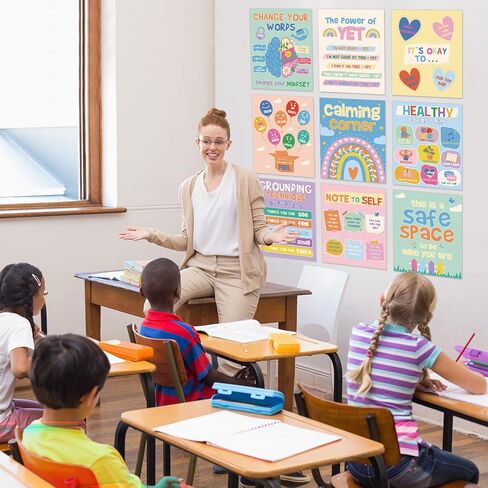 9 قطع من ملصقات الصحة العقلية من Pasimy، ملصق تحفيزي للعلاج بألوان قوس قزح، ملصقات ملهمة لمستشار المدرسة، ملصق علم النفس الإيجابي لديكور المنزل والمدرسة والمكتب والفصل الدراسي in Kuwait