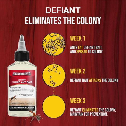 Catchmaster Defiant Liquid Ant Bait (50 uses) + 4 Reusable Bait Stations (2 Stacked), Multi-Surface Ant Killer for Home, Ant Traps Indoor & Outdoor, Pest Control Traps, Reduce & Remove Ant Colonies in Kuwait