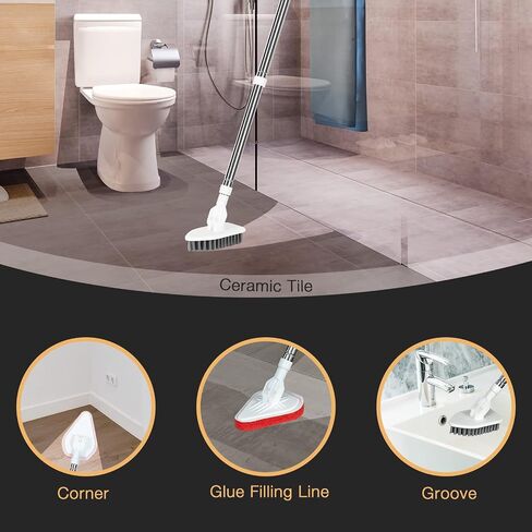 Shower Cleaning Scrub Brush with Long Handle - 2 in 1 Extendable Tub & Tile Floor Scrubber Brush with 3 Sponge Brush & 1 Stiff Bristle, for Bathroom Toilet Bathtub Kitchen Wall Window in Saudi Arabia