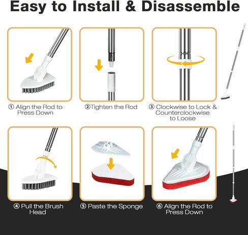 Shower Cleaning Scrub Brush with Long Handle - 2 in 1 Extendable Tub & Tile Floor Scrubber Brush with 3 Sponge Brush & 1 Stiff Bristle, for Bathroom Toilet Bathtub Kitchen Wall Window in Saudi Arabia