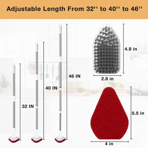Shower Cleaning Scrub Brush with Long Handle - 2 in 1 Extendable Tub & Tile Floor Scrubber Brush with 3 Sponge Brush & 1 Stiff Bristle, for Bathroom Toilet Bathtub Kitchen Wall Window in Saudi Arabia