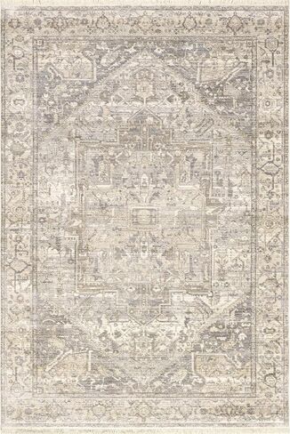 nuLOOM Harriet Vintage Medallion Fringe Area Rug - 4x6 Area Rug Traditional Neutral/Beige Rugs for Living Room Bedroom Dining Room Kitchen in Saudi Arabia