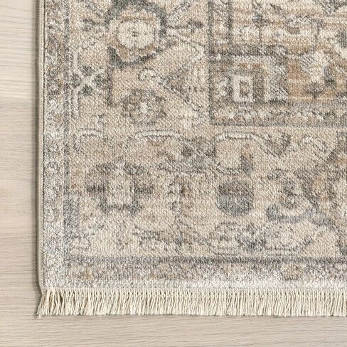 nuLOOM Harriet Vintage Medallion Fringe Area Rug - 4x6 Area Rug Traditional Neutral/Beige Rugs for Living Room Bedroom Dining Room Kitchen in Saudi Arabia