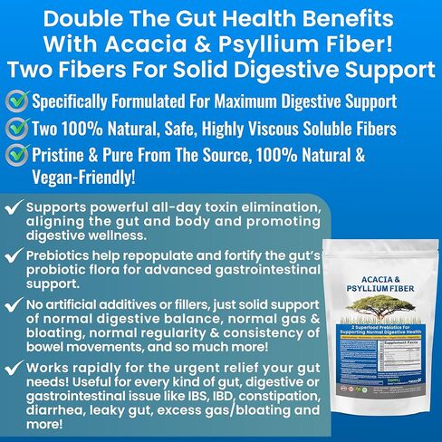 مسحوق ألياف قشر السيلليوم والأكاسيا العضوية - أكاسيا البريبايوتك ومسحوق قشر السيليوم العضوي مجتمعين - أكاسيا قابلة للذوبان ومسحوق قشر السيليوم مكمل عضوي - 1.5 رطل (24 أونصة) لكل منهما، عبوتان in Kuwait