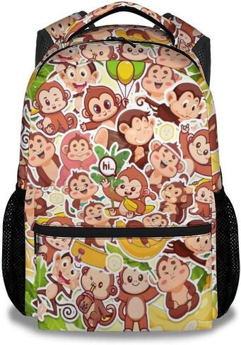Monkey Backpack for Girls & Boys, 16 Inch Monkeys Print Backpacks for School, Cute Lightweight Bookbag for Kids in Saudi Arabia
