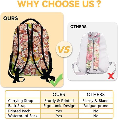 Monkey Backpack for Girls & Boys, 16 Inch Monkeys Print Backpacks for School, Cute Lightweight Bookbag for Kids in Saudi Arabia