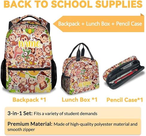 Monkey Backpack for Girls & Boys, 16 Inch Monkeys Print Backpacks for School, Cute Lightweight Bookbag for Kids in Saudi Arabia