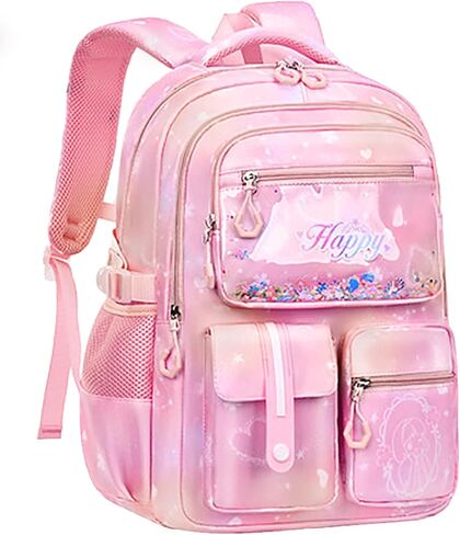 MCWTH Backpack for Teen Girls, Kawaii Cute Kids Elementary Student School Backpacks (Happy Pink) in Saudi Arabia