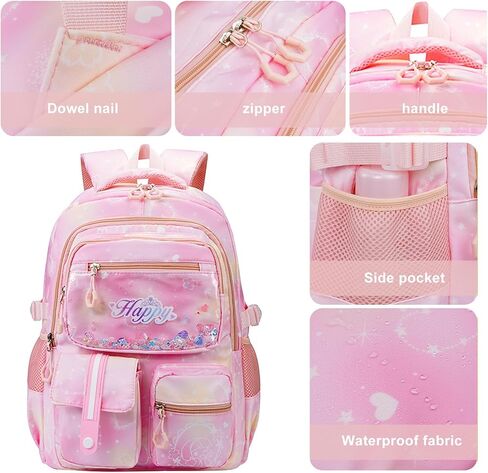 MCWTH Backpack for Teen Girls, Kawaii Cute Kids Elementary Student School Backpacks (Happy Pink) in Saudi Arabia