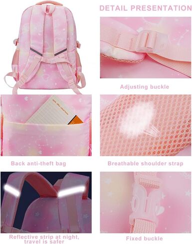 MCWTH Backpack for Teen Girls, Kawaii Cute Kids Elementary Student School Backpacks (Happy Pink) in Saudi Arabia