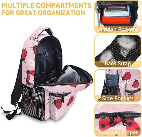 حقائب ظهر Ladybug للأطفال، حقيبة ظهر لطيفة مقاس 16 بوصة للمدرسة، حقيبة كتب خفيفة الوزن باللون الوردي للفتيات in Saudi Arabia