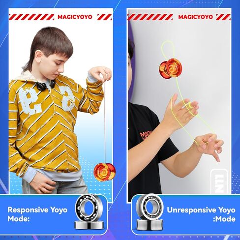 MAGICYOYO الاحترافية غير المستجيبة يويو N11، كرة يويو من الألومنيوم مزدوجة الأغراض للأطفال/الكبار مع محمل يويو سريع الاستجابة، 12 خيط يويو، حقيبة يويو (أحمر ذهبي) in Kuwait
