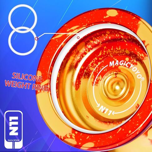 MAGICYOYO الاحترافية غير المستجيبة يويو N11، كرة يويو من الألومنيوم مزدوجة الأغراض للأطفال/الكبار مع محمل يويو سريع الاستجابة، 12 خيط يويو، حقيبة يويو (أحمر ذهبي) in Kuwait