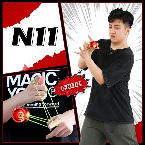 MAGICYOYO الاحترافية غير المستجيبة يويو N11، كرة يويو من الألومنيوم مزدوجة الأغراض للأطفال/الكبار مع محمل يويو سريع الاستجابة، 12 خيط يويو، حقيبة يويو (أحمر ذهبي) in Kuwait