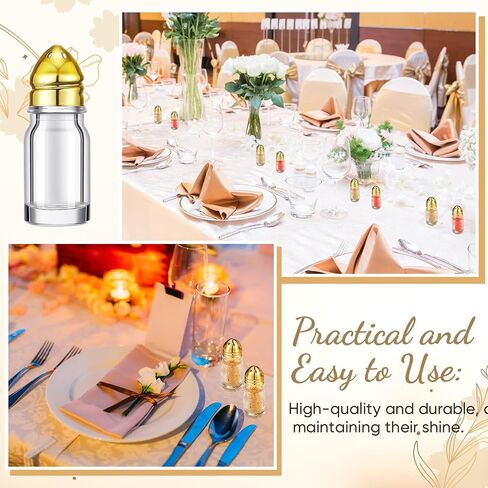 24 Pcs Small Salt and Pepper Shakers with Plating Tops Mini Glass Seasoning Jars Salt Bottle with 2 Pcs Stainless Steel Funnel for Home Wedding Table Party Restaurant Kitchen(Gold) in Saudi Arabia