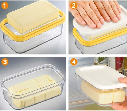 Butter Dish with Lid Rectangle Butter Keeper with Cutter Slicer for Easy Cutting and Storage, Butter Box for Refrigerate Butter Container Butter Case(White + Yellow) in Saudi Arabia