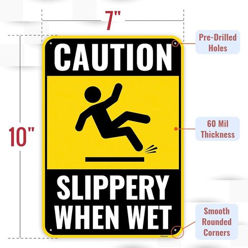 2PC Caution Slippery When Wet Sign, 10 x 7 Inches - Aluminum in Saudi Arabia