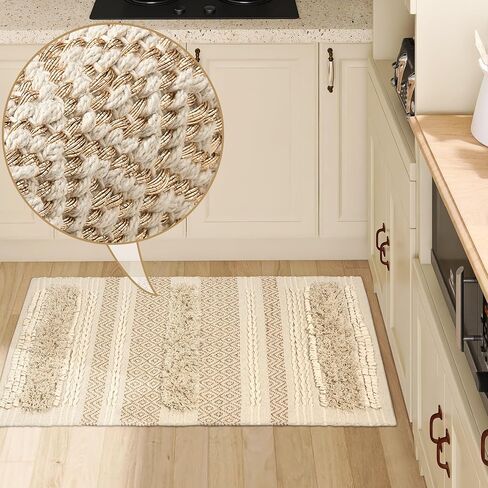 SUMGAR Boho Tribal Area Rug 3x5 Woven Cotton Rug for Bedroom, Washabel Rug, Bedroom Decor, Cute Beige Cream Neutral Rug, Handmade Tufted Knoted Soft Rug with Lurex, Rugs for Living Room Entryway in Saudi Arabia