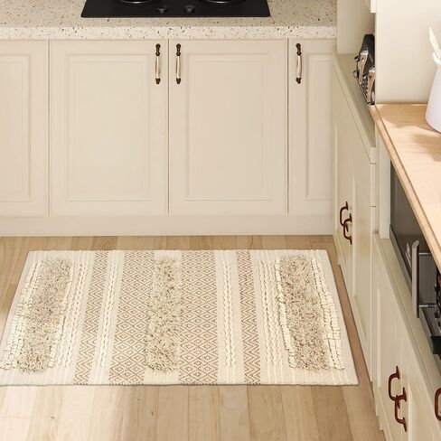 SUMGAR Boho Tribal Area Rug 3x5 Woven Cotton Rug for Bedroom, Washabel Rug, Bedroom Decor, Cute Beige Cream Neutral Rug, Handmade Tufted Knoted Soft Rug with Lurex, Rugs for Living Room Entryway in Saudi Arabia