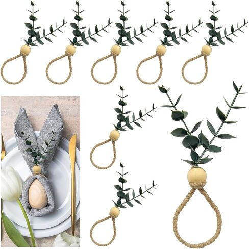 Napkin Rings Set of 8 Eucalyptus Napkin Rings Greenery Leaf Boho Napkin Rings Rustic Farmhouse Wooden Napkin Holders for Weddings Christmas Party Table Decoration in Saudi Arabia